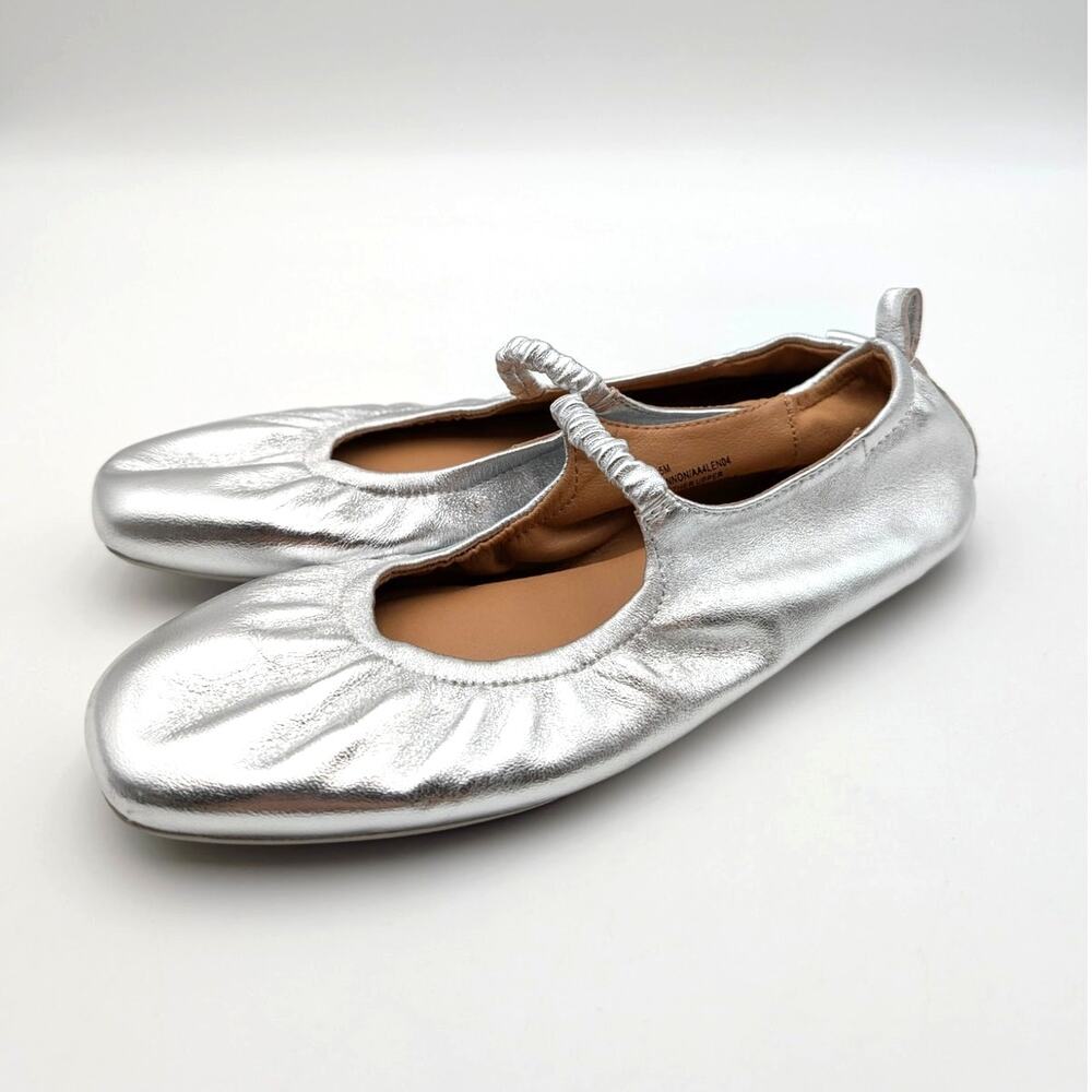 André Assous Lennon Mary Jane Flat Shoes Women's Silver Size US6.5M EU37